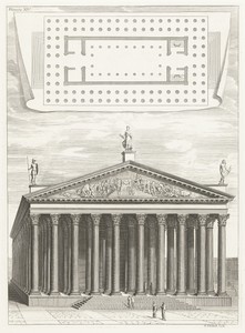 Tempel van Jupiter by Gerard Edelinck, created 1652 - 1707, in paper; engraving. Download this artwork as a high-resolution wallpaper for desktop, tablet, or mo — Gerard Edelinck Wallpaper