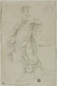 Temperance by Girolamo da Carpi, created 1521/56, in Black chalk on ivory laid paper. Download this artwork as a high-resolution wallpaper for desktop, tablet, 