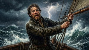 George Chambers tapet, der forestiller en sømand, der kæmper mod en voldsom storm på havet.