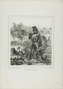 Temptation by Denis Auguste Marie Raffet, created 1833, in Lithograph in black on ivory wove paper. Download this artwork as a high-resolution wallpaper for des — Illustration Wallpaper