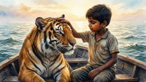 Pi dengan lembut menyentuh Richard Parker dalam momen damai yang langka