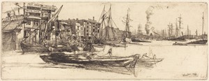 Thames Warehouses by James McNeill Whistler, created 1859, in etching on laid paper. Download this artwork as a high-resolution wallpaper for desktop, tablet, o — James McNeill Whistler Wallpaper