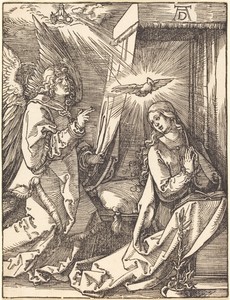 The Annunciation by Albrecht Dürer, created probably c. 1509/1510, in woodcut on laid paper. Download this artwork as a high-resolution wallpaper for desktop, t — Albrecht Dürer Wallpaper