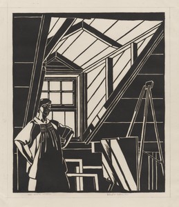 The Attic Window by Mildred McMillen, created 1920, in Woodcut. Download this artwork as a high-resolution wallpaper for desktop, tablet, or mobile. — Architecture Picture
