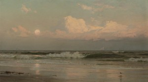 The August Moon by William Trost Richards, created 1889, in Oil on canvas. Download this artwork as a high-resolution wallpaper for desktop, tablet, or mobile. — William Trost Richards Wallpaper