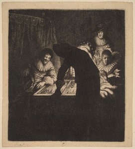 The Backgammon Players by Jan Gillisz. van Vliet, created c. 1630, in etching on laid paper. Download this artwork as a high-resolution wallpaper for desktop, t — Art Wallpaper