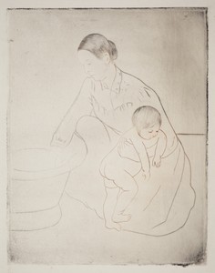 The Bath by Mary Cassatt, created 1890-1891, in drypoint and softground etching on laid paper. Download this artwork as a high-resolution wallpaper for desktop, — Mary Cassatt Wallpaper