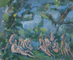 The Bathers by Paul Cezanne, created 1899-1904, in Oil on canvas. Download this artwork as a high-resolution wallpaper for desktop, tablet, or mobile. — Portrait Background
