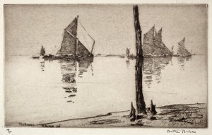 The Beacon by Arthur John Trevor Briscoe, created 1925, in etching. Download this artwork as a high-resolution wallpaper for desktop, tablet, or mobile. — Arthur John Trevor Briscoe Wallpaper
