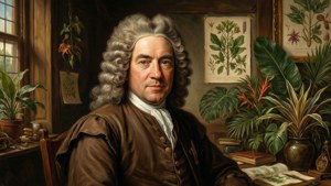 Ein klassisches Porträt von Simon Schijnvoet inmitten seiner botanischen Sammlung, das gelehrte Eleganz ausstrahlt.