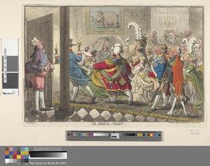 The Bridal-Night by James Gillray, in Etching, hand-colored. Download this artwork as a high-resolution wallpaper for desktop, tablet, or mobile. — Art Picture