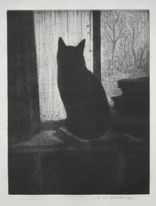 The Cat by Christopher Nevinson, created 1900s, in aquatint and etching. Download this artwork as a high-resolution wallpaper for desktop, tablet, or mobile. — Christopher Nevinson Wallpaper
