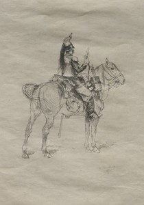 The Cavalryman by Édouard Detaille, created 1875, in etching. Download this artwork as a high-resolution wallpaper for desktop, tablet, or mobile. — Édouard Detaille Wallpaper