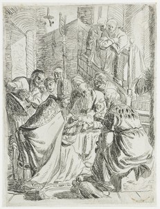 The circumcision by Rembrandt van Rijn, created c. 1625, in paper; etching. Download this artwork as a high-resolution wallpaper for desktop, tablet, or mobile. — Rembrandt van Rijn Wallpaper