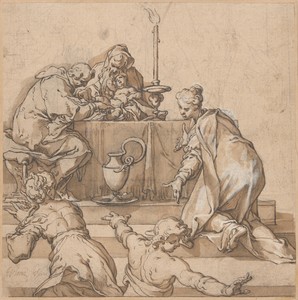 The Circumcision by Abraham Bloemaert, created 1601, in Pen and brown ink and brush and brown wash, heightened with white opaque watercolor, over black chalk, o — Illustration Background