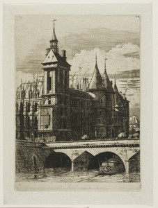 The Clock Tower, Paris by Charles Meryon, created 1852, in Etching and engraving on verdâtre (greenish) laid paper. Download this artwork as a high-resolution w — Illustration Wallpaper