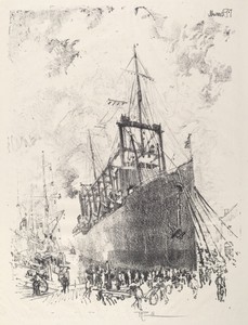 The Collier by Joseph Pennell, created 1917, in lithograph. Download this artwork as a high-resolution wallpaper for desktop, tablet, or mobile. — Art Picture