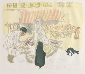 The Costermonger by Pierre Bonnard, created 1899, in lithograph. Download this artwork as a high-resolution wallpaper for desktop, tablet, or mobile. — Pierre Bonnard Wallpaper