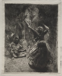 The Dancer by Albert Besnard, created circa 1900, in etching and drypoint. Download this artwork as a high-resolution wallpaper for desktop, tablet, or mobile. — Albert Besnard Wallpaper