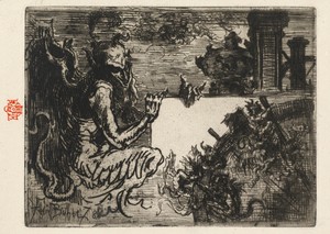 The Demon Printer by Félix Hilaire Buhot, created 1878, in etching with drypoint. Download this artwork as a high-resolution wallpaper for desktop, tablet, or m — Félix Hilaire Buhot Wallpaper