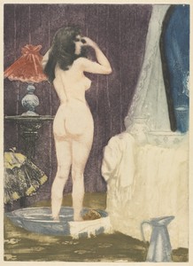 The Dressing Room by Charles Maurin, created 1898, in etching and aquatint. Download this artwork as a high-resolution wallpaper for desktop, tablet, or mobile. — Charles Maurin Wallpaper