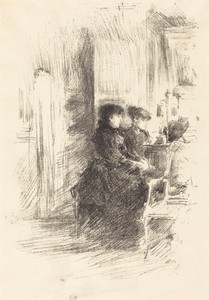 The Duet by James McNeill Whistler, created 1894, in lithograph in black on laid paper. Download this artwork as a high-resolution wallpaper for desktop, tablet — Art Picture