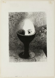 The Egg by Odilon Redon, created 1885, in Lithograph on paper. Download this artwork as a high-resolution wallpaper for desktop, tablet, or mobile. — Illustration Background