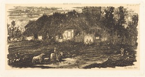 The Farmyard by Rodolphe Bresdin, created published 1861, in etching on chine collé. Download this artwork as a high-resolution wallpaper for desktop, tablet, o