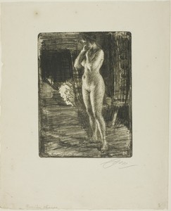 The First Pose by Anders Zorn, created 1906, in Etching on ivory laid paper. Download this artwork as a high-resolution wallpaper for desktop, tablet, or mobile — Illustration Wallpaper