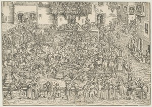 The First Tournament by Lucas Cranach (I), created 1506, in Woodcut in black on ivory laid paper. Download this artwork as a high-resolution wallpaper for deskt — Illustration Wallpaper