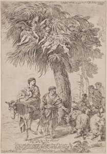 The Flight into Egypt by Giovanni Benedetto Castiglione, created 1640/1645, in etching on laid paper. Download this artwork as a high-resolution wallpaper for d — Giovanni Benedetto Castiglione Wallpaper