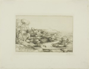 The Footbridge by Alphonse Legros, created c. 1900, in Etching and drypoint on ivory wove paper. Download this artwork as a high-resolution wallpaper for deskto — Art Background