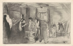 The Forge by James McNeill Whistler, created 1861, in drypoint in black on laid paper. Download this artwork as a high-resolution wallpaper for desktop, tablet, — Art Wallpaper