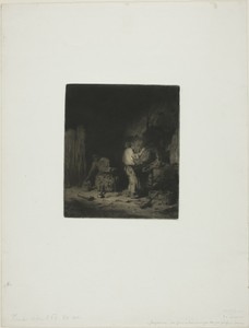 The Forge by Charles Emile Jacque, created 1848, in Drypoint and roulette on cream China paper laid down on ivory wove paper. Download this artwork as a high-re — Illustration Background