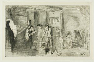 The Forge by James McNeill Whistler, created 1861, in Drypoint in black ink on ivory laid paper. Download this artwork as a high-resolution wallpaper for deskto — Illustration Wallpaper