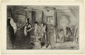 The Forge by James McNeill Whistler, created 1861, in Drypoint on white laid paper. Download this artwork as a high-resolution wallpaper for desktop, tablet, or