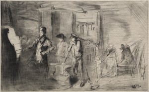 The Forge by James McNeill Whistler, created 1866, in drypoint. Download this artwork as a high-resolution wallpaper for desktop, tablet, or mobile. — Painting Picture