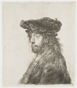 The fourth Oriental head by Rembrandt van Rijn, created c. 1635, in paper; etching. Download this artwork as a high-resolution wallpaper for desktop, tablet, or — Rembrandt van Rijn Wallpaper