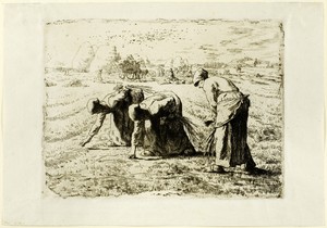 The Gleaners by Jean François Millet, created 1855–56, in Etching and drypoint on ivory laid paper hinged to cream card. Download this artwork as a high-resolut — Illustration Wallpaper