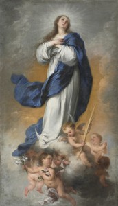 The Immaculate Conception by Bartolomé Esteban Murillo, created c. 1680, in oil on canvas. Download this artwork as a high-resolution wallpaper for desktop, tab — Art Picture