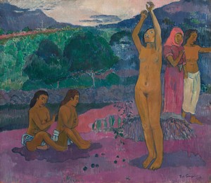 The Invocation by Paul Gauguin, created 1903, in oil on canvas. Download this artwork as a high-resolution wallpaper for desktop, tablet, or mobile. — Paul Gauguin Wallpaper