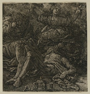 The Lamentation by Hercules Segers, created c. 1607, in Etching in brown-black on ivory laid paper. Download this artwork as a high-resolution wallpaper for des — Illustration Wallpaper