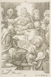 The Last Supper by Jan Harmensz. Muller, created 1615/1620, in Engraving in black on ivory laid paper. Download this artwork as a high-resolution wallpaper for — Illustration Background