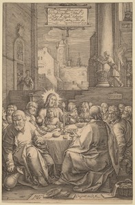 The Last Supper by Hendrick Goltzius, created 1598, in engraving. Download this artwork as a high-resolution wallpaper for desktop, tablet, or mobile. — Hendrick Goltzius Wallpaper