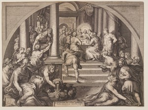 The Last Supper by Jacob Matham, created 1616, in Engraving on ivory laid paper. Download this artwork as a high-resolution wallpaper for desktop, tablet, or mo — Illustration Background