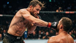 Kenny Florian antaa voimakkaan vasemman koukun taistelun kuumuudessa.