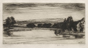 The Lochan by David Young Cameron, created 1914, in etching and drypoint. Download this artwork as a high-resolution wallpaper for desktop, tablet, or mobile. — Art Picture