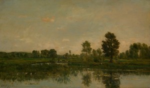 The Marsh by Charles-François Daubigny, created 1871, in Oil on panel. Download this artwork as a high-resolution wallpaper for desktop, tablet, or mobile. — Travel Background