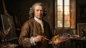 Un portrait classique de Pieter van Bleeck dans son atelier, capturant l'essence de l'art du XVIIIe siècle