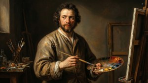 Francesco Furini in seinem Atelier, ein barockes Porträt mit dramatischer Helldunkel-Beleuchtung.